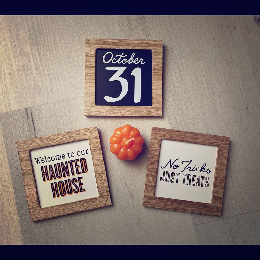 3 piece farmhouse halloween sign set, tiered tray
